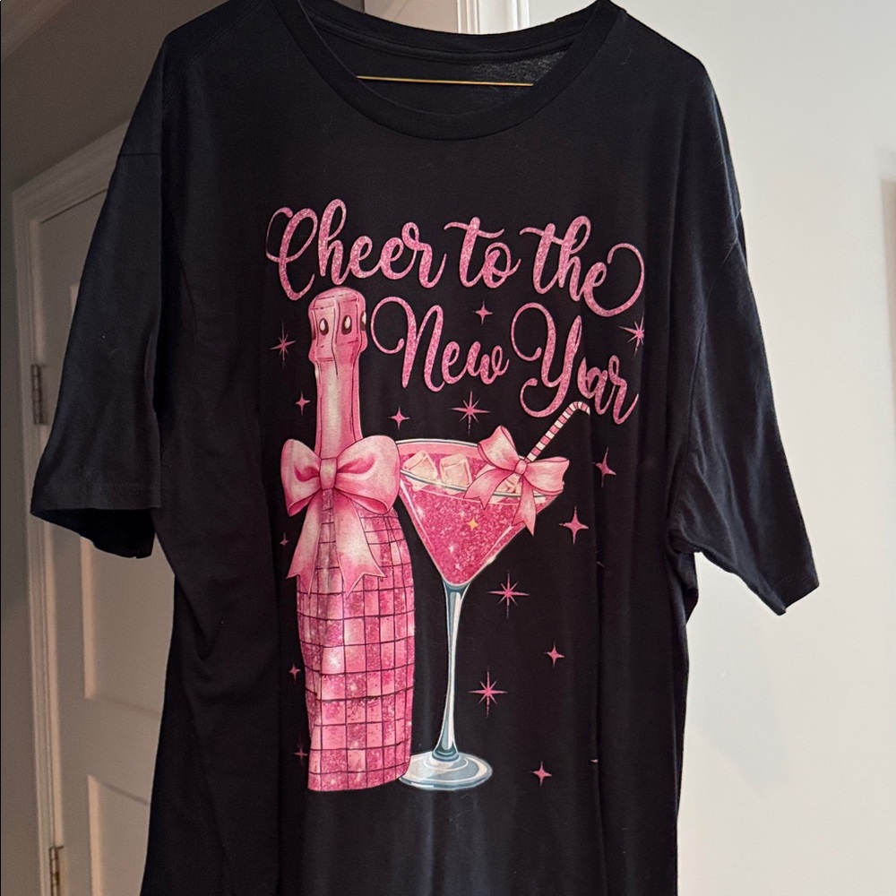 Happy New Year Shirt, Black With Pink Design
